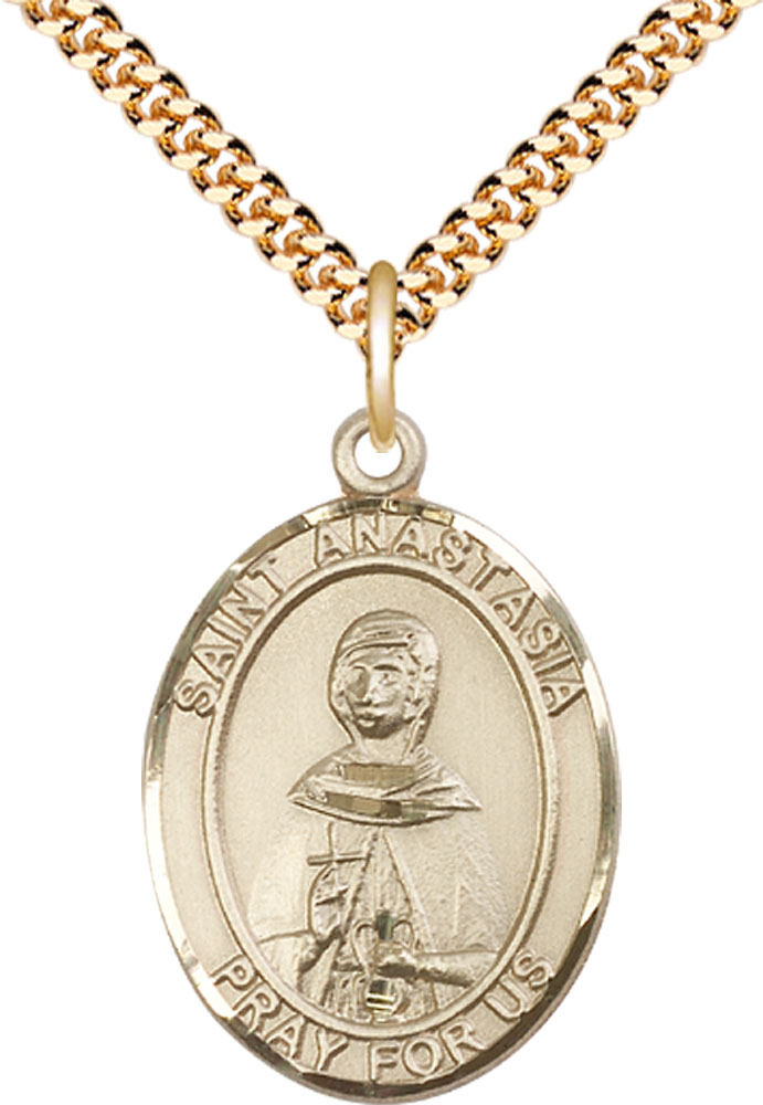 14kt Gold Filled Saint Anastasia Pendant on a 24 inch Gold Plate Heavy Curb chain