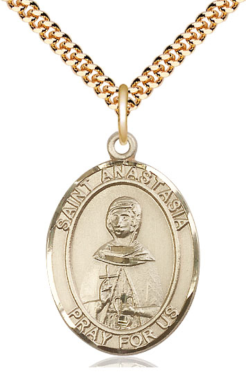 14kt Gold Filled Saint Anastasia Pendant on a 24 inch Gold Plate Heavy Curb chain