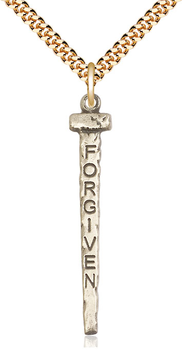 14kt Gold Filled Forgiven Nail Pendant on a 24 inch Gold Plate Heavy Curb chain