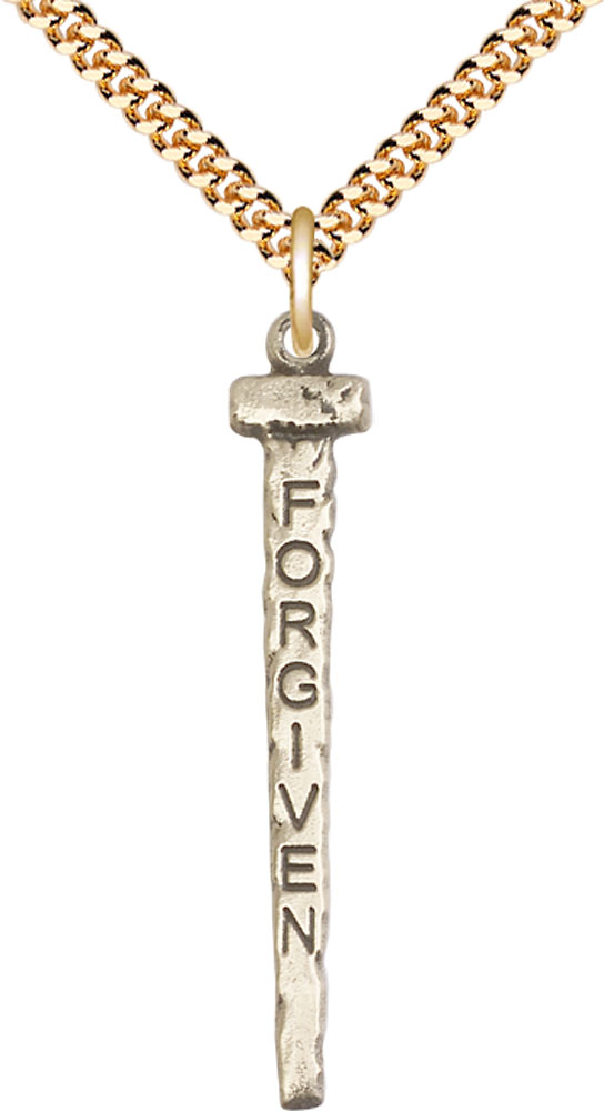 14kt Gold Filled Forgiven Nail Pendant on a 24 inch Gold Plate Heavy Curb chain