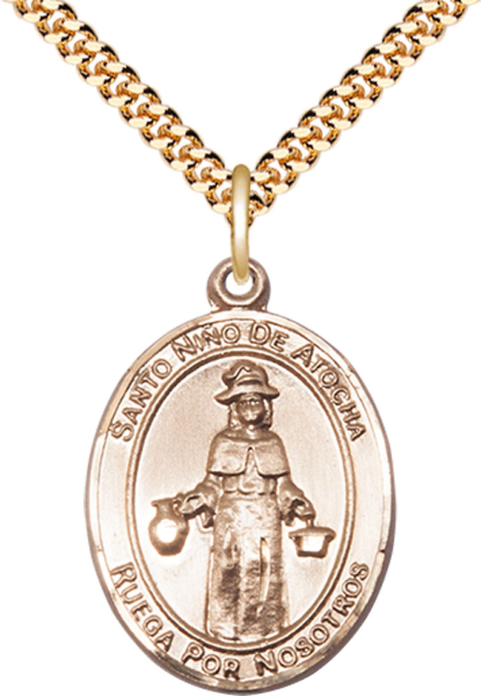 14kt Gold Filled Nino de Atocha Pendant on a 24 inch Gold Plate Heavy Curb chain
