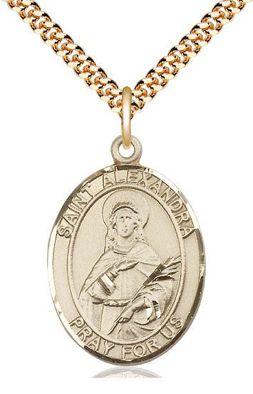 14kt Gold Filled Saint Alexandra Pendant on a 24 inch Gold Plate Heavy Curb chain