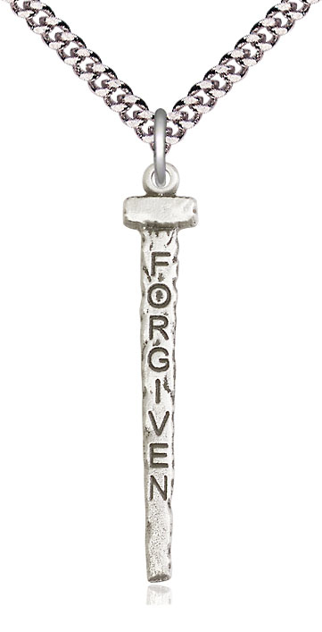 Sterling Silver Forgiven Nail Pendant on a 24 inch Light Rhodium Heavy Curb chain