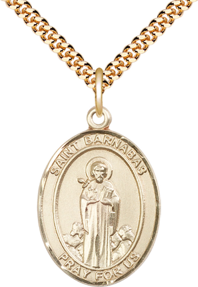 14kt Gold Filled Saint Barnabas Pendant on a 24 inch Gold Plate Heavy Curb chain