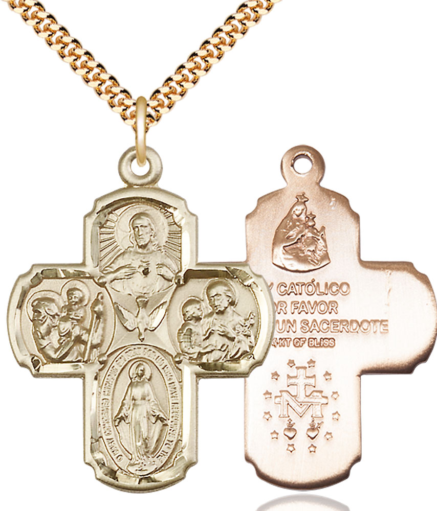 14kt Gold Filled 4-Way Pendant on a 24 inch Gold Plate Heavy Curb chain