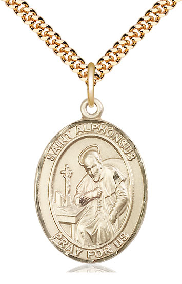 14kt Gold Filled Saint Alphonsus Pendant on a 24 inch Gold Plate Heavy Curb chain
