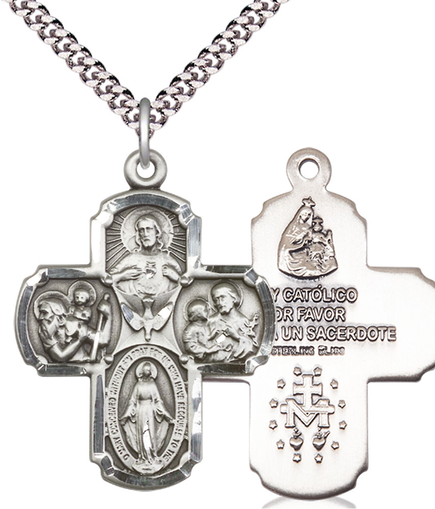 Sterling Silver 4-Way Pendant on a 24 inch Light Rhodium Heavy Curb chain
