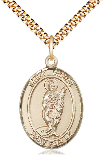 14kt Gold Filled Saint Victor of Marseilles Pendant on a 24 inch Gold Plate Heavy Curb chain