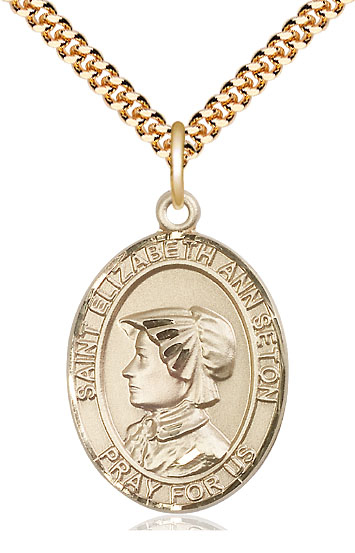 14kt Gold Filled Saint Elizabeth Ann Seton Pendant on a 24 inch Gold Plate Heavy Curb chain