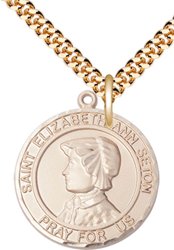 14kt Gold Filled Saint Elizabeth Ann Seton Pendant on a 24 inch Gold Plate Heavy Curb chain