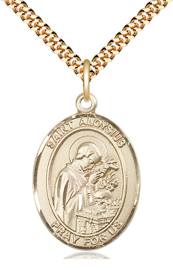 14kt Gold Filled Saint Aloysius Gonzaga Pendant on a 24 inch Gold Plate Heavy Curb chain