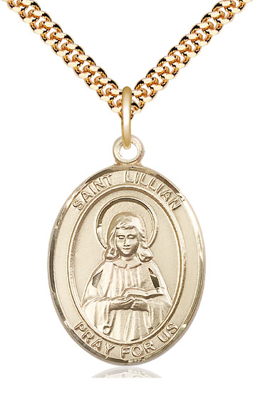 14kt Gold Filled Saint Lillian Pendant on a 24 inch Gold Plate Heavy Curb chain