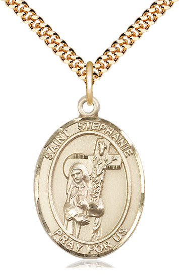 14kt Gold Filled Saint Stephanie Pendant on a 24 inch Gold Plate Heavy Curb chain