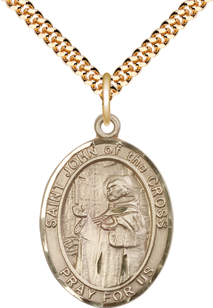 14kt Gold Filled Saint John of the Cross Pendant on a 24 inch Gold Plate Heavy Curb chain