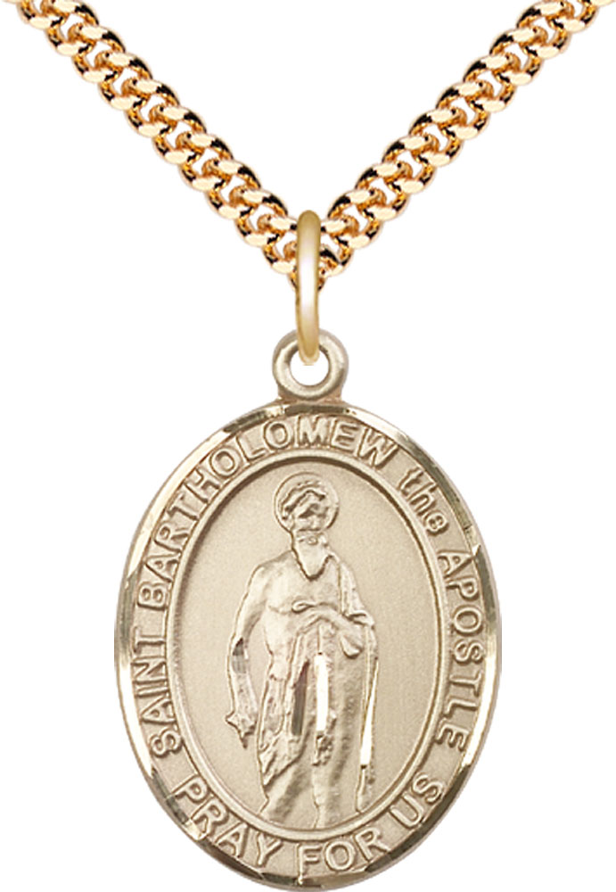 14kt Gold Filled Saint Bartholomew the Apostle Pendant on a 24 inch Gold Plate Heavy Curb chain