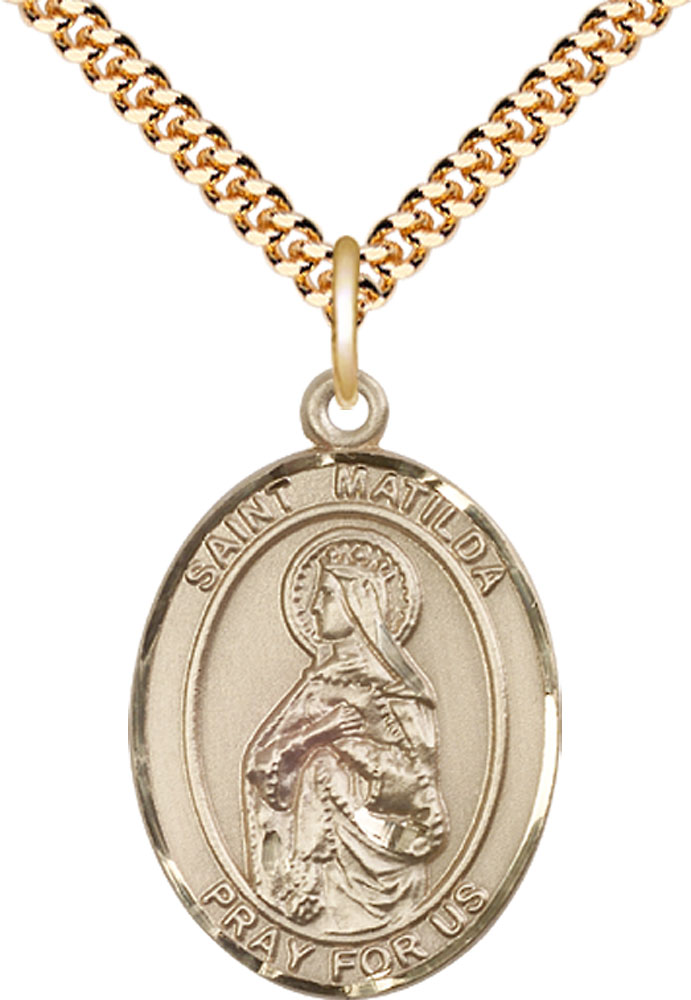 14kt Gold Filled Saint Matilda Pendant on a 24 inch Gold Plate Heavy Curb chain