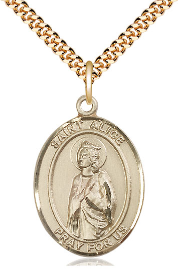 14kt Gold Filled Saint Alice Pendant on a 24 inch Gold Plate Heavy Curb chain