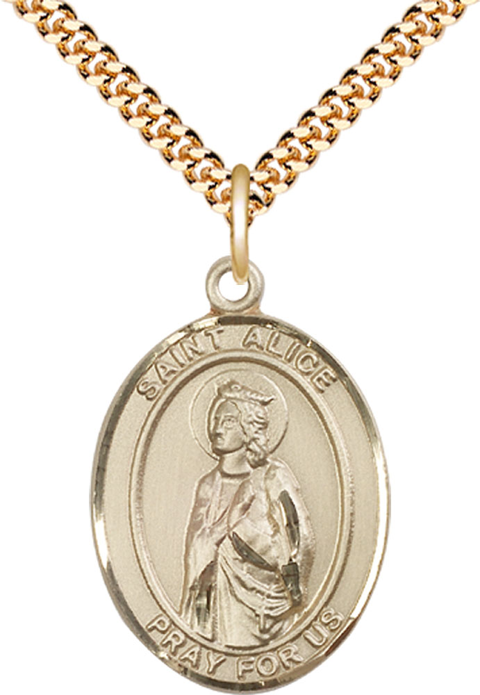 14kt Gold Filled Saint Alice Pendant on a 24 inch Gold Plate Heavy Curb chain