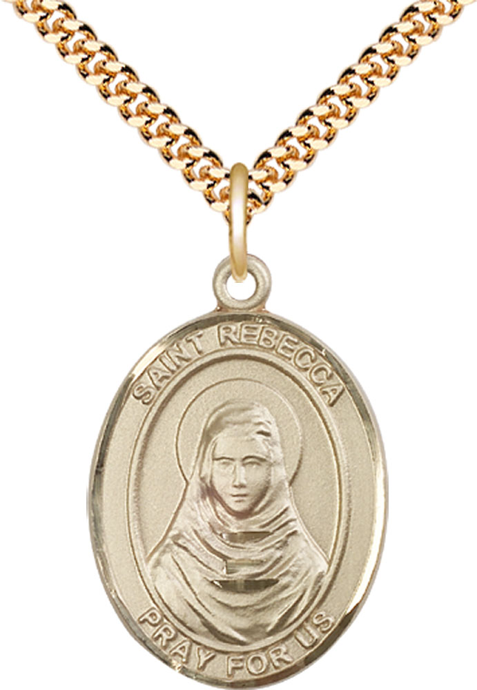 14kt Gold Filled Saint Rebecca Pendant on a 24 inch Gold Plate Heavy Curb chain