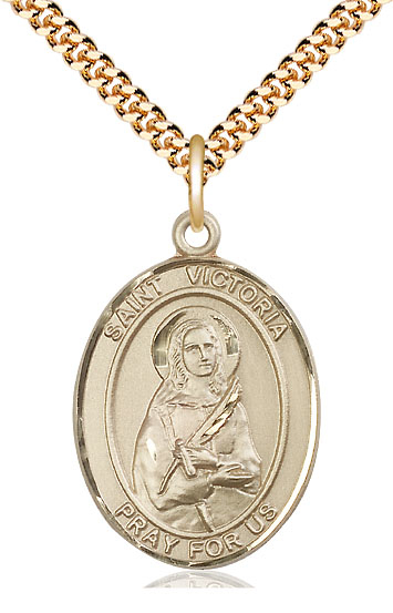 14kt Gold Filled Saint Victoria Pendant on a 24 inch Gold Plate Heavy Curb chain