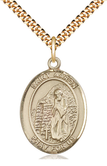 14kt Gold Filled Saint Aaron Pendant on a 24 inch Gold Plate Heavy Curb chain