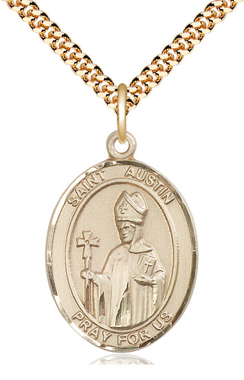 14kt Gold Filled Saint Austin Pendant on a 24 inch Gold Plate Heavy Curb chain