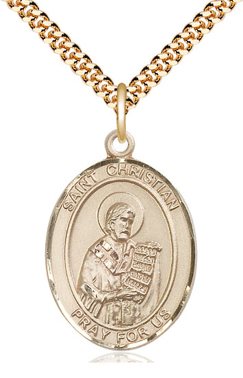 14kt Gold Filled Saint Christian Demosthenes Pendant on a 24 inch Gold Plate Heavy Curb chain