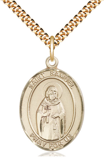 14kt Gold Filled Saint Samuel Pendant on a 24 inch Gold Plate Heavy Curb chain