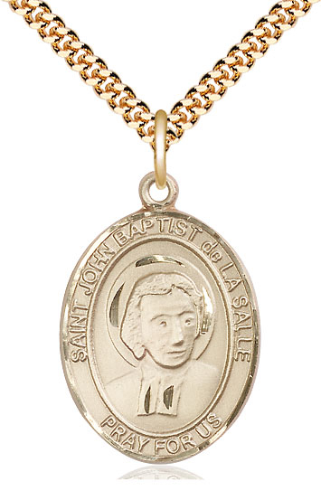 14kt Gold Filled Saint John Baptist de la Salle Pendant on a 24 inch Gold Plate Heavy Curb chain