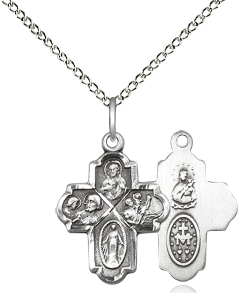 Sterling Silver 4-Way Pendant on a 18 inch Sterling Silver Light Curb chain
