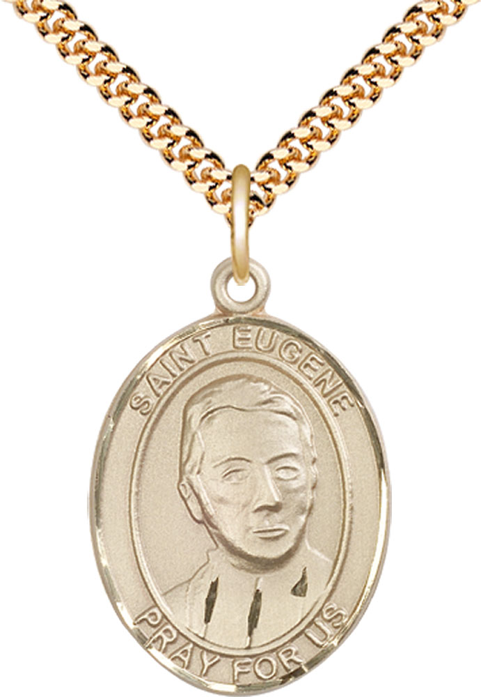 14kt Gold Filled Saint Eugene de Mazenod Pendant on a 24 inch Gold Plate Heavy Curb chain