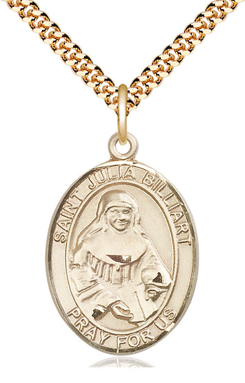 14kt Gold Filled Saint Julia Billiart Pendant on a 24 inch Gold Plate Heavy Curb chain