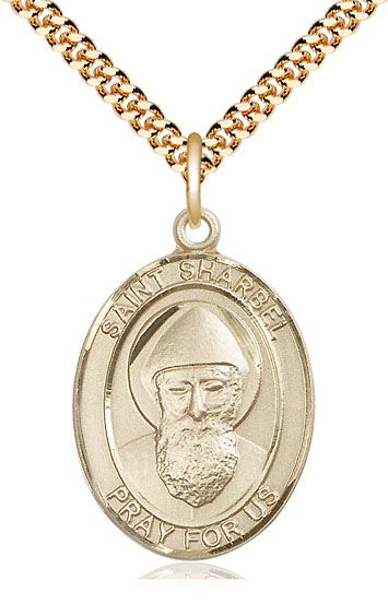 14kt Gold Filled Saint Sharbel Pendant on a 24 inch Gold Plate Heavy Curb chain