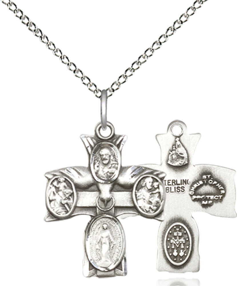 Sterling Silver 4-Way Pendant on a 18 inch Sterling Silver Light Curb chain