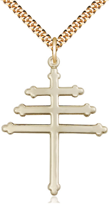 14kt Gold Filled Maronite Cross Pendant on a 24 inch Gold Plate Heavy Curb chain