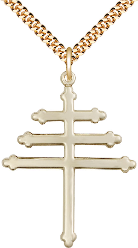 14kt Gold Filled Maronite Cross Pendant on a 24 inch Gold Plate Heavy Curb chain