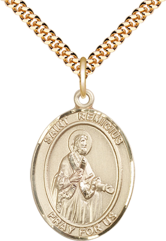 14kt Gold Filled Saint Remigius of Reims Pendant on a 24 inch Gold Plate Heavy Curb chain