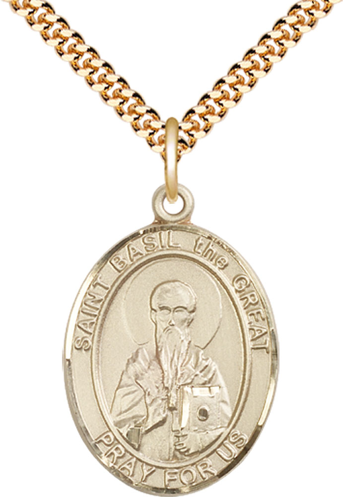 14kt Gold Filled Saint Basil the Great Pendant on a 24 inch Gold Plate Heavy Curb chain