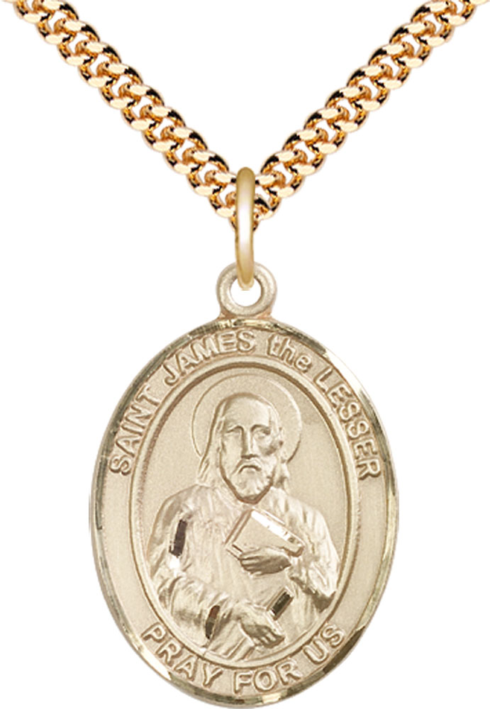 14kt Gold Filled Saint James the Lesser Pendant on a 24 inch Gold Plate Heavy Curb chain