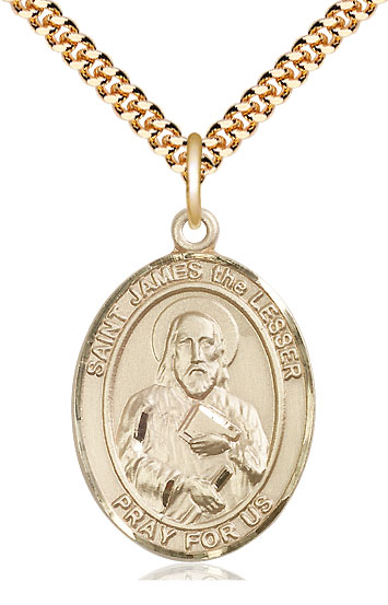 14kt Gold Filled Saint James the Lesser Pendant on a 24 inch Gold Plate Heavy Curb chain
