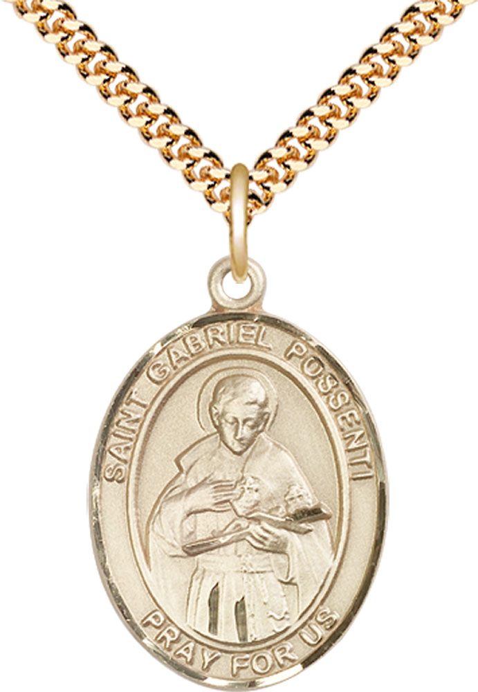 14kt Gold Filled Saint Gabriel Possenti Pendant on a 24 inch Gold Plate Heavy Curb chain