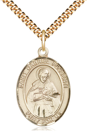 14kt Gold Filled Saint Gabriel Possenti Pendant on a 24 inch Gold Plate Heavy Curb chain