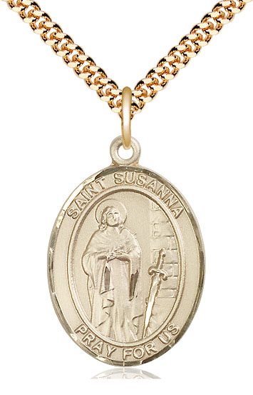 14kt Gold Filled Saint Susanna Pendant on a 24 inch Gold Plate Heavy Curb chain