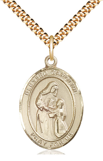 14kt Gold Filled Blessed Caroline Gerhardinger Pendant on a 24 inch Gold Plate Heavy Curb chain