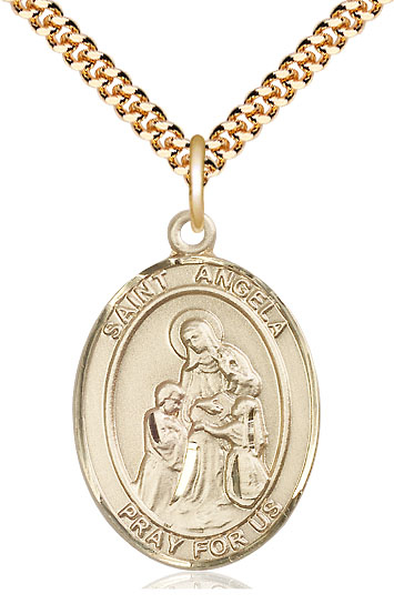 14kt Gold Filled Saint Angela Merici Pendant on a 24 inch Gold Plate Heavy Curb chain