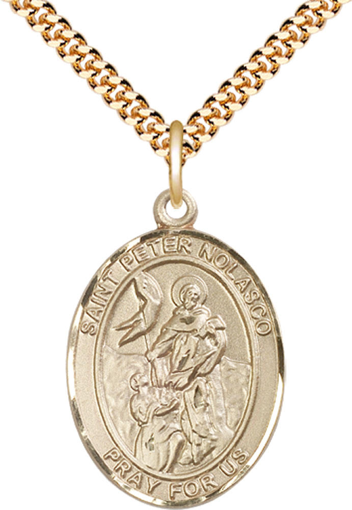 14kt Gold Filled Saint Peter Nolasco Pendant on a 24 inch Gold Plate Heavy Curb chain