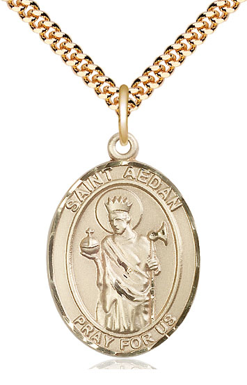 14kt Gold Filled Saint Aedan of Ferns Pendant on a 24 inch Gold Plate Heavy Curb chain