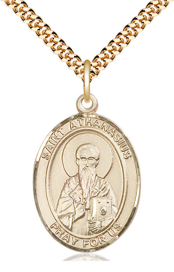 14kt Gold Filled Saint Athanasius Pendant on a 24 inch Gold Plate Heavy Curb chain