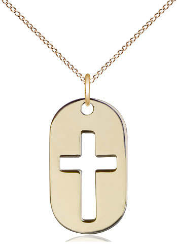 14kt Gold Filled Cross Dog Tag Pendant on a 18 inch Gold Filled Light Curb chain
