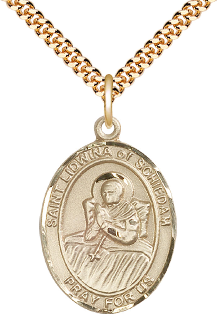 14kt Gold Filled Saint Lidwina of Schiedam Pendant on a 24 inch Gold Plate Heavy Curb chain